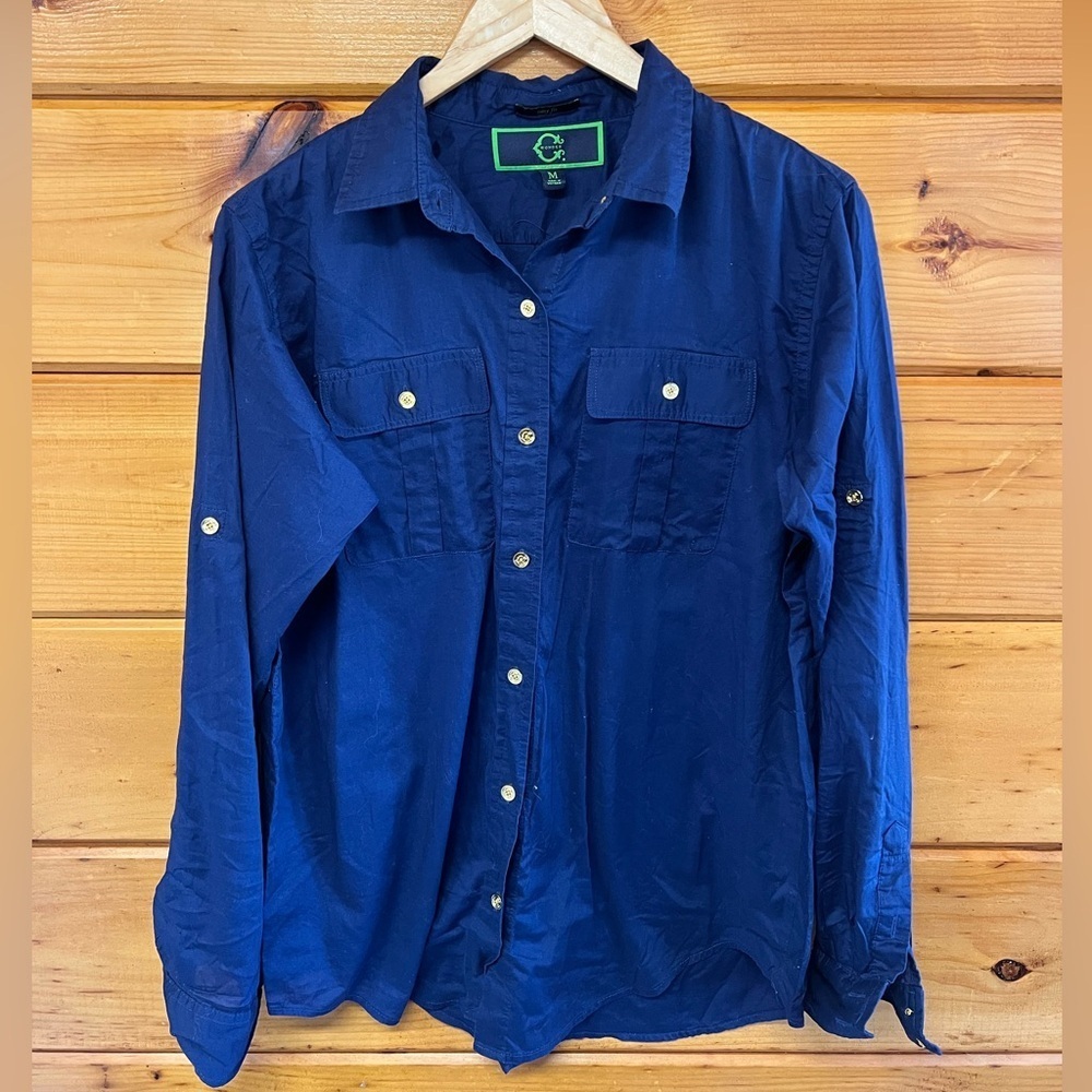 C Wonder Navy 100% Cotton Golden Button Down Shirt M Stylish and Comfortable